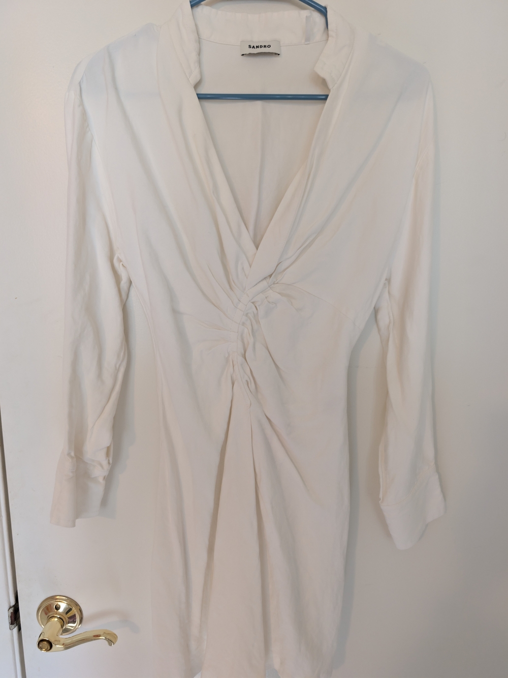 Sandro Cream Twist-Front Long Sleeve Dress